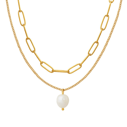 Minimalist pearl necklace with cultured pearl pendant – layered & elegant