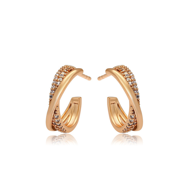 Twisted cross stud earrings 18K gold-plated | Zirconia jewelry | Elegant earrings