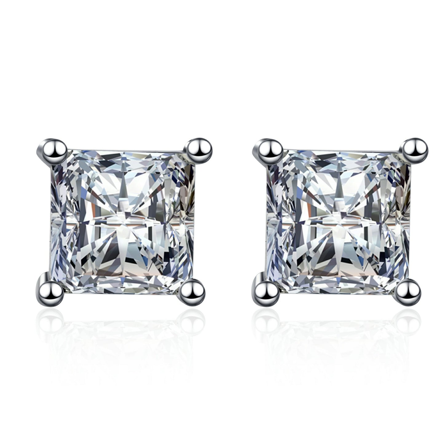 Square zirconia stud earrings – 4.5mm|5.5mm|7mm – 925 sterling silver rhodium-plated