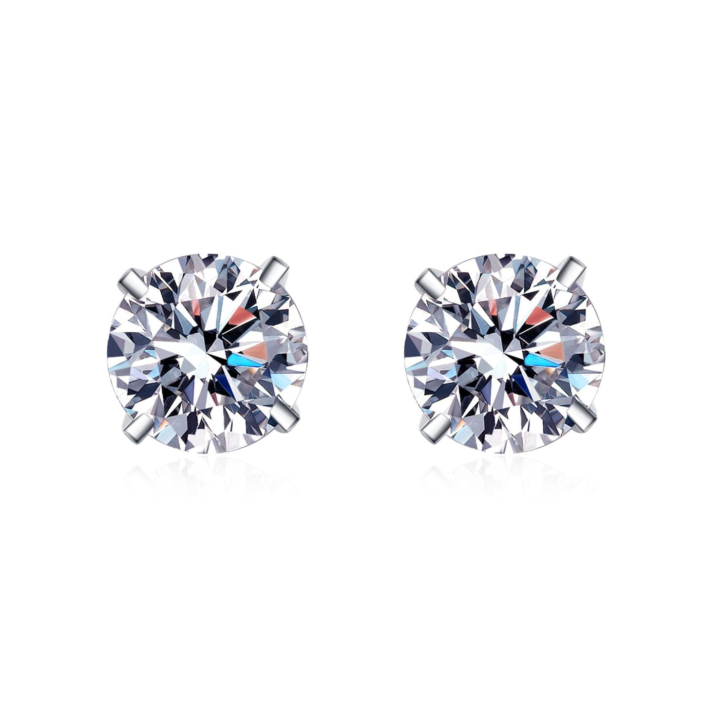 S925 Sterling Silver Stud Earrings with 4-Prong Setting – 4mm|5mm|6.5mm Cubic Zirconia – Rhodium-Plated