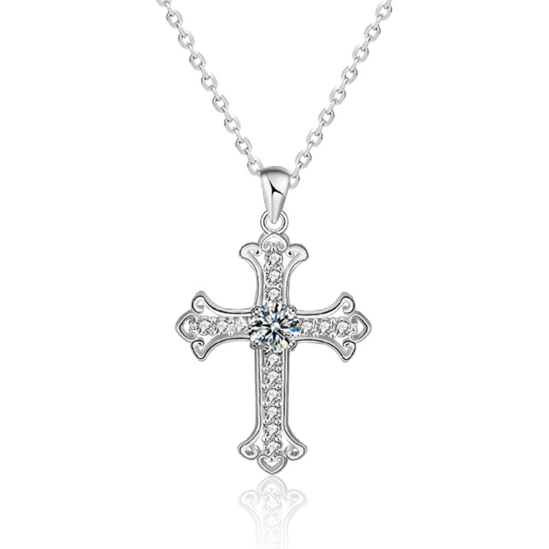 Cross pendant with moissanite (0.5ct) | 925 sterling silver with rhodium plating