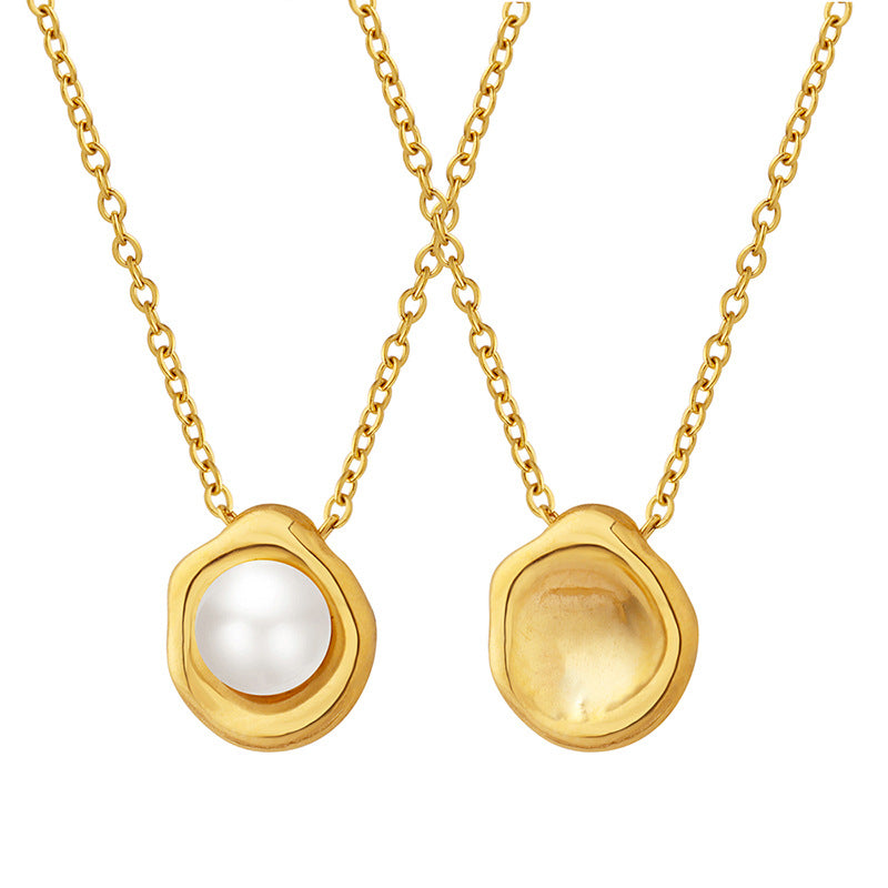 Shell pearl necklace made of stainless steel | 18K gold-plated or high-gloss silver look