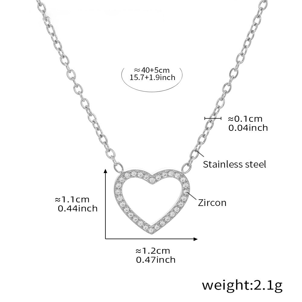 Double chain set: heart pendant with zirconia & cross chain with steel beads – 18K gold-plated or silver stainless steel