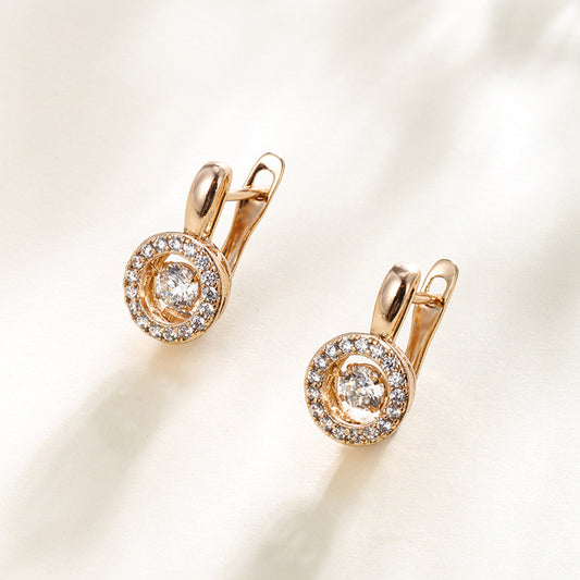 Graceful round ear clips with zirconia - copper alloy gold-plated (1.6 cm)