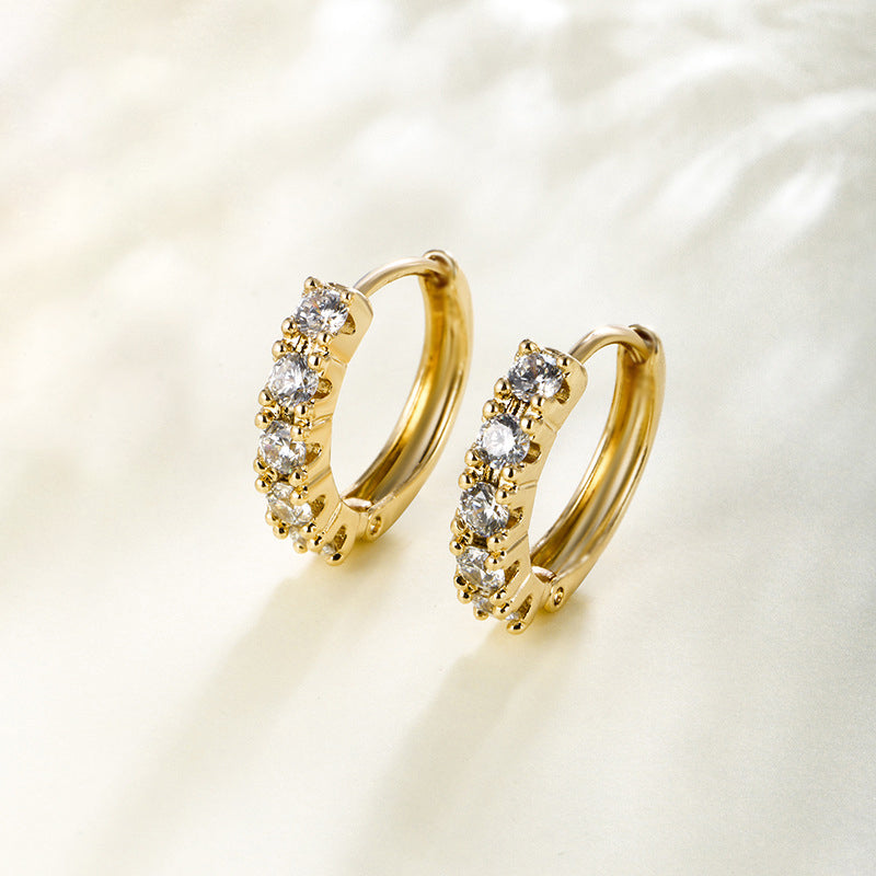 Pavé ear clips with zirconia - copper alloy gold-plated (1.6 cm)