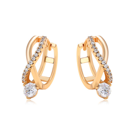 Cross-shaped zirconia earrings - copper alloy gold-plated (1.8 cm)