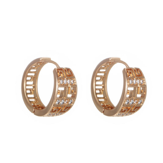 Great Wall pattern ear clips with zirconia - copper gold-plated (2 cm diameter)