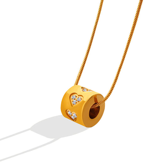 Zirconia-studded hollow cylinder pendant - stainless steel chain with 18K gold or high-gloss silver | Versatile & colorfast