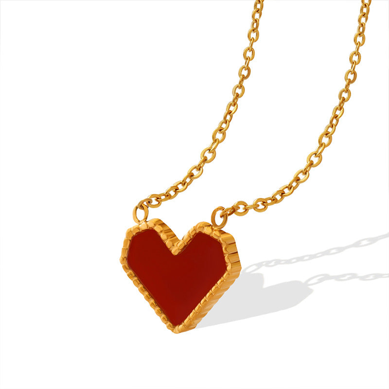 French red heart pendant necklace | Stainless steel gold-plated / rose gold-plated / steel-colored (3 colors) | Elegant love necklace for women | Gift for her