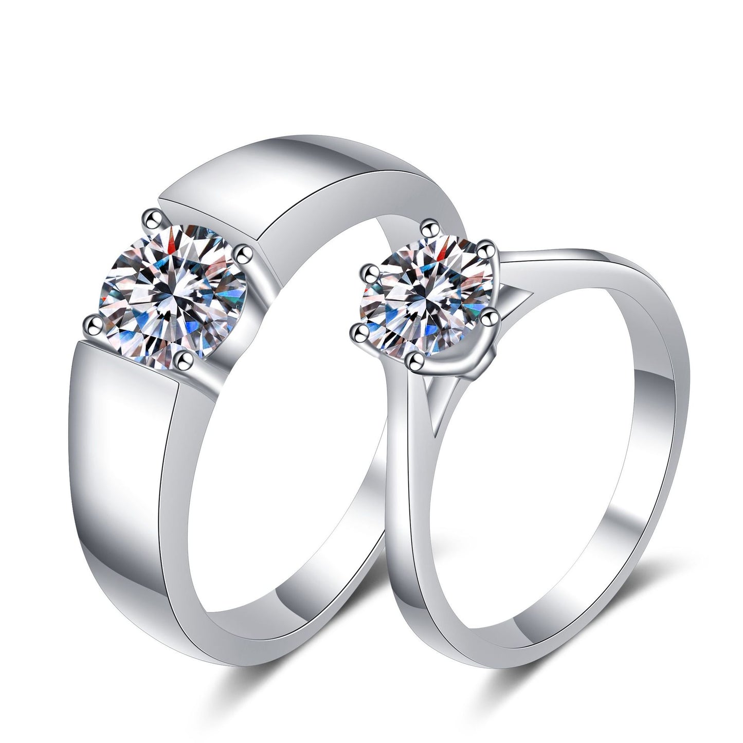 Zirconia couple rings (1 ct) | 925 sterling silver with rhodium plating - For him & her