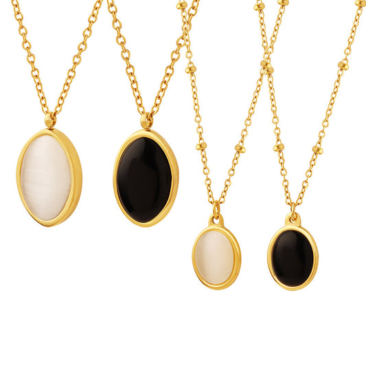 Retro chaton pendant necklace made of stainless steel | With cat's eye effect stone - 18K gold or high-gloss silver look