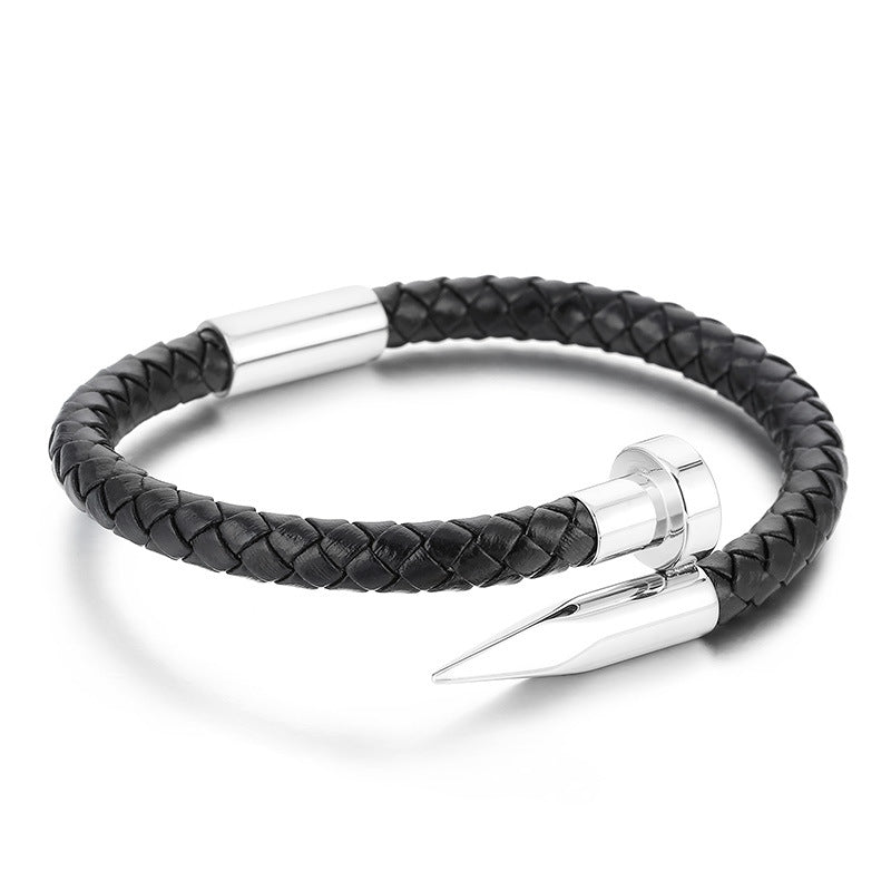 Leather bracelet with stainless steel rivets and magnetic clasp