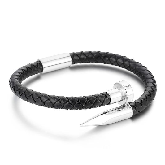 Leather bracelet with stainless steel rivets and magnetic clasp