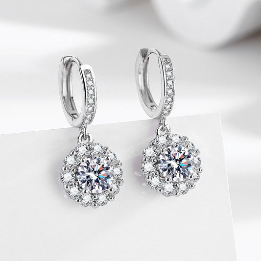 Flower earrings with zirconia - copper rhodium-plated (white gold look)