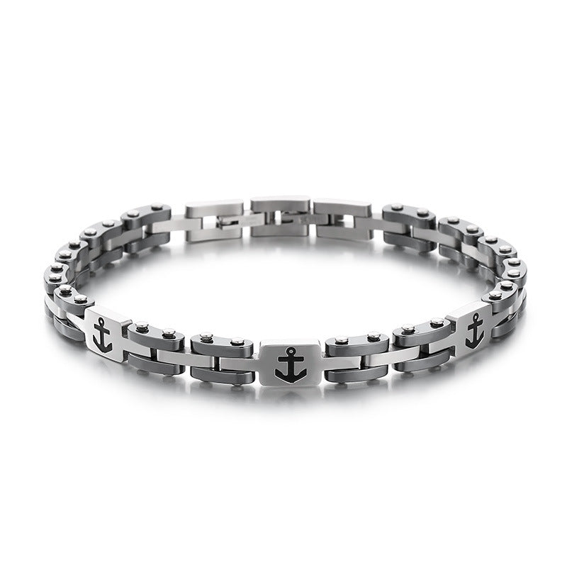 Maritime titanium steel bracelet for men – with engraved anchor motif & robust link chain