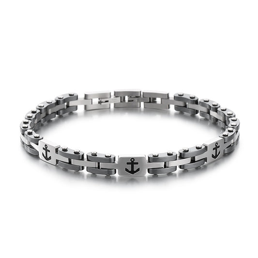 Maritime titanium steel bracelet for men – with engraved anchor motif & robust link chain