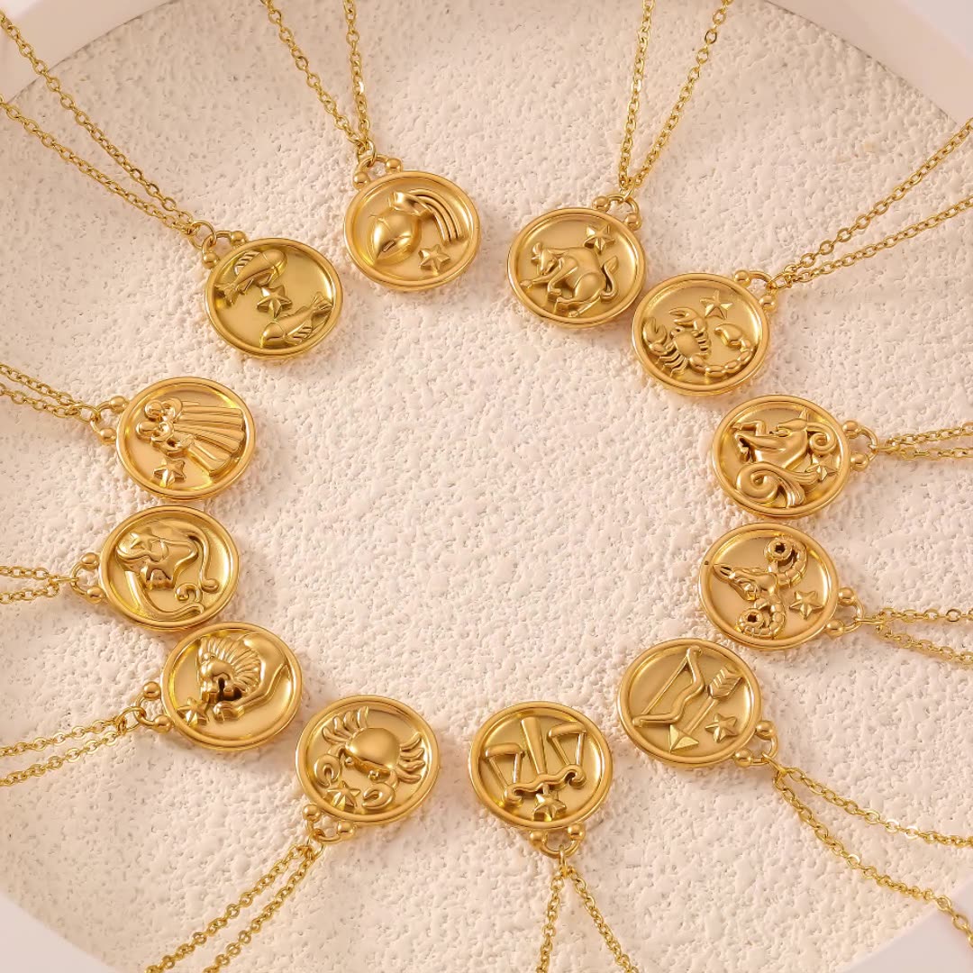 Elegant zodiac medallion with relief – timeless unisex necklace classic