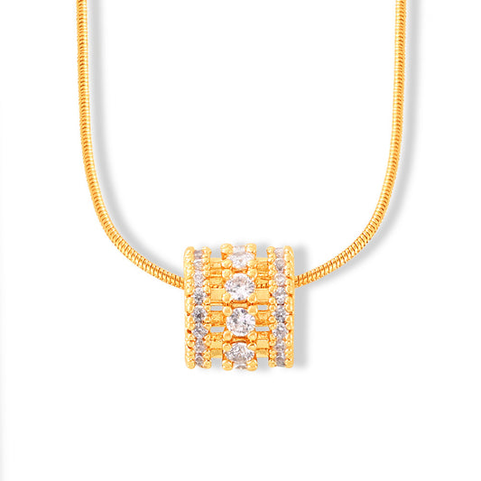 Multi-layered cylinder pendant with zirconia stones | Stainless steel chain in 18K gold or high-gloss silver