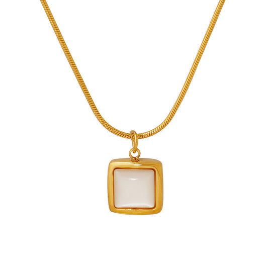 Minimalist square necklace with white shell pendant | Titanium steel 18k gold or steel colors | Understated jewelry design | Scandinavian style