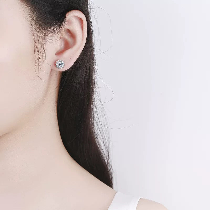 Sunflower earrings - copper rhodium-plated (white gold) with 925 silver studs