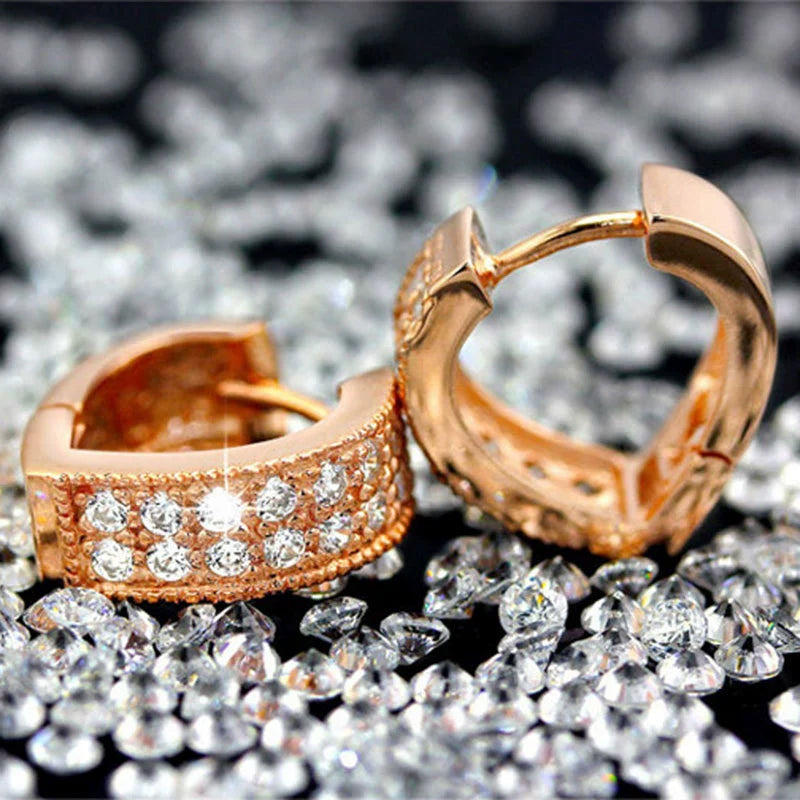 Fashionable V-heart ear clips with double row of zirconia - copper rhodium-plated/gold-plated