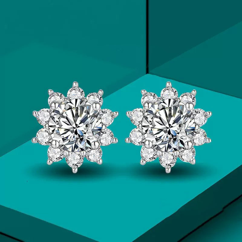Sunflower earrings - copper rhodium-plated (white gold) with 925 silver studs
