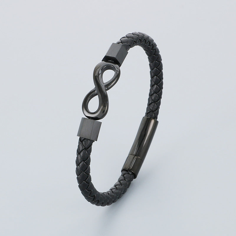 Personalized leather bracelet for men with stainless steel & infinity symbol