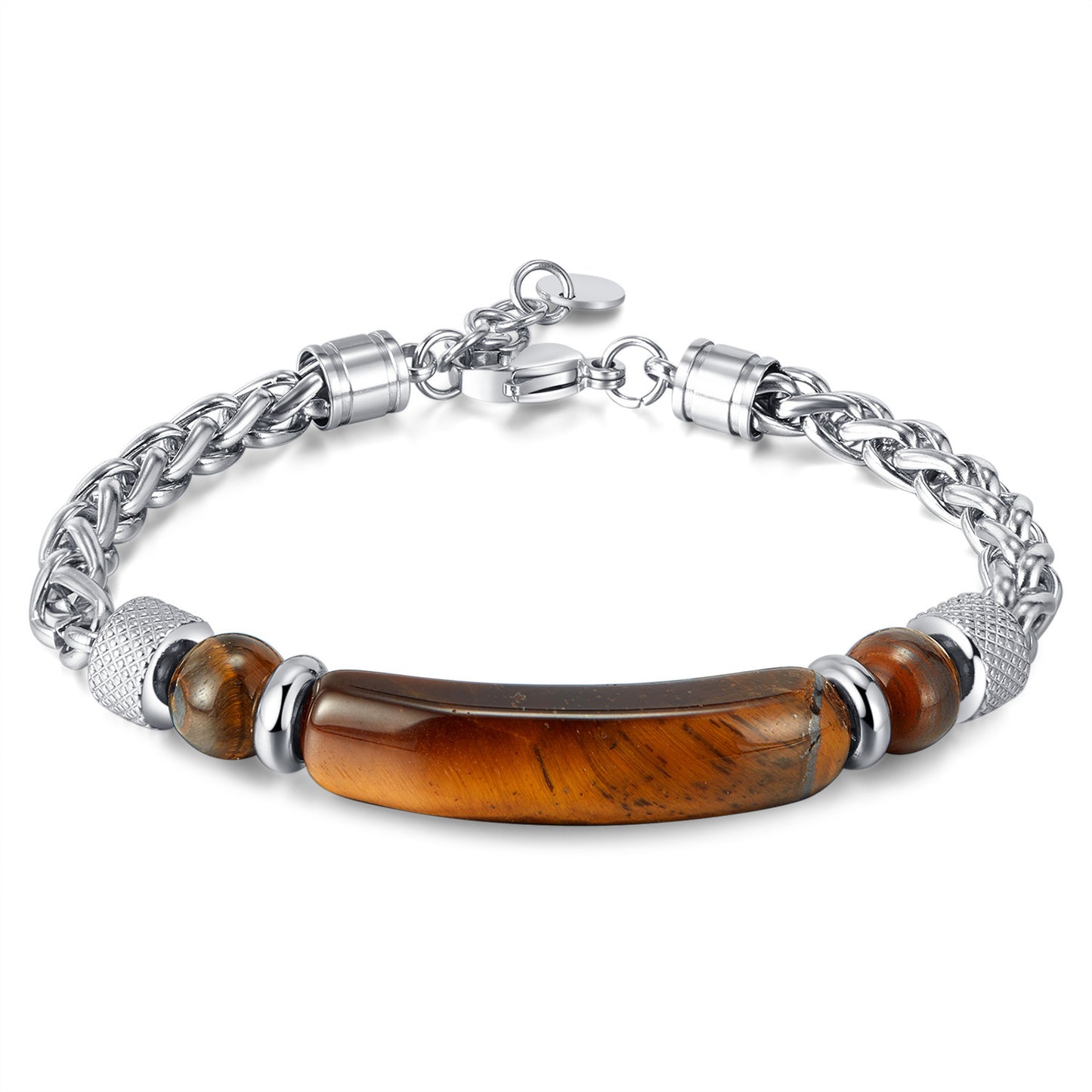Stainless steel chain bracelet with tiger eye & titanium – For men