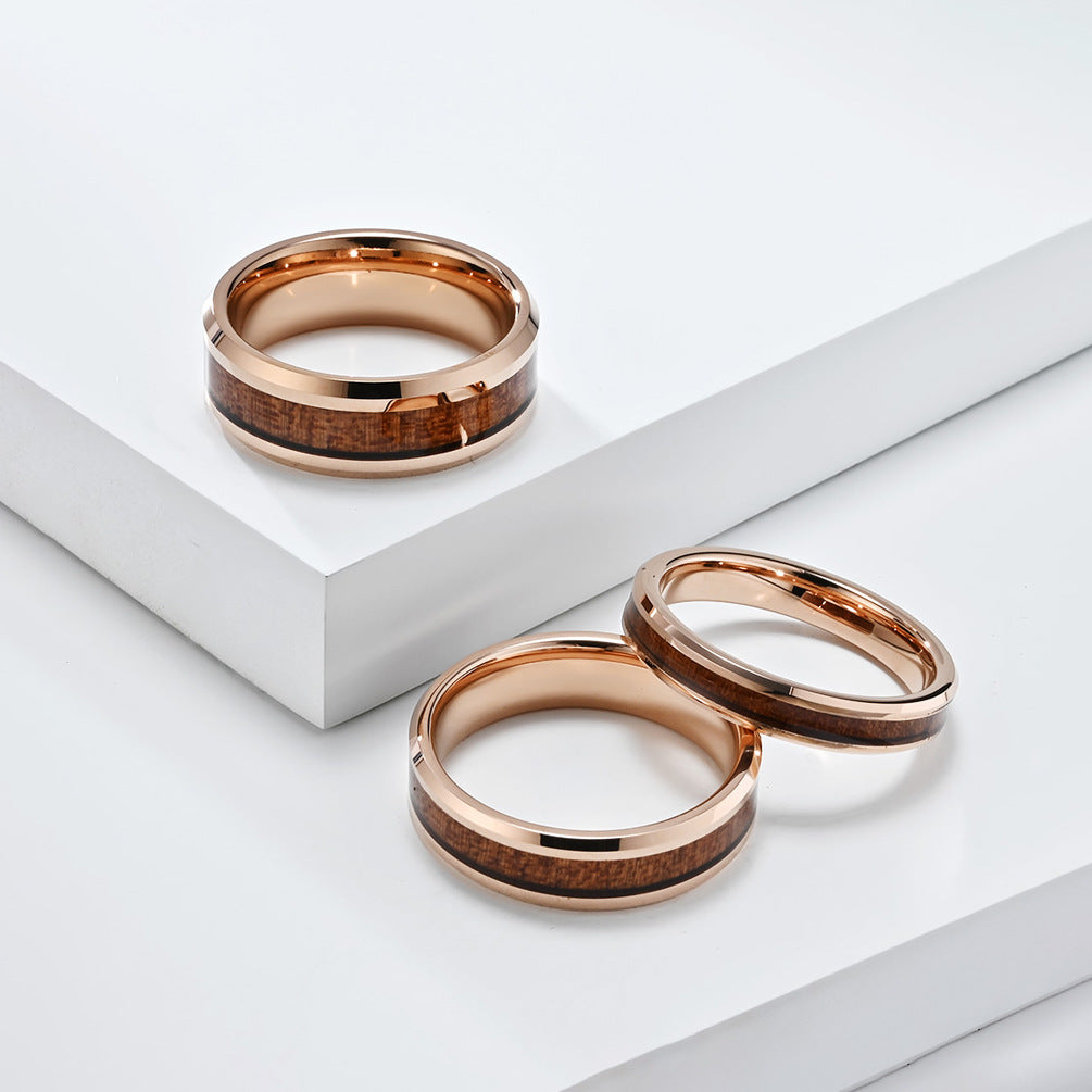 Simple tungsten carbide ring with wood look - 4-6-8mm unisex partner rings - Minimalist wedding rings made of titanium & wood - Scratch-resistant couple rings