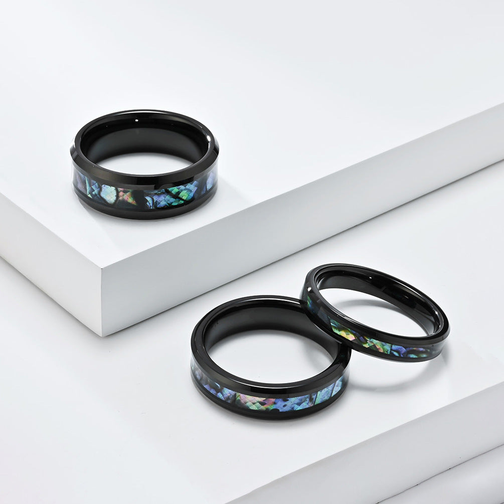 Wolframkarbid Paarringe mit Abalone-Einlage - Edle Partnerringe in Titanoptik - Kratzfeste Hochzeitsringe für Paare - Moderner Unisex-Schmuck