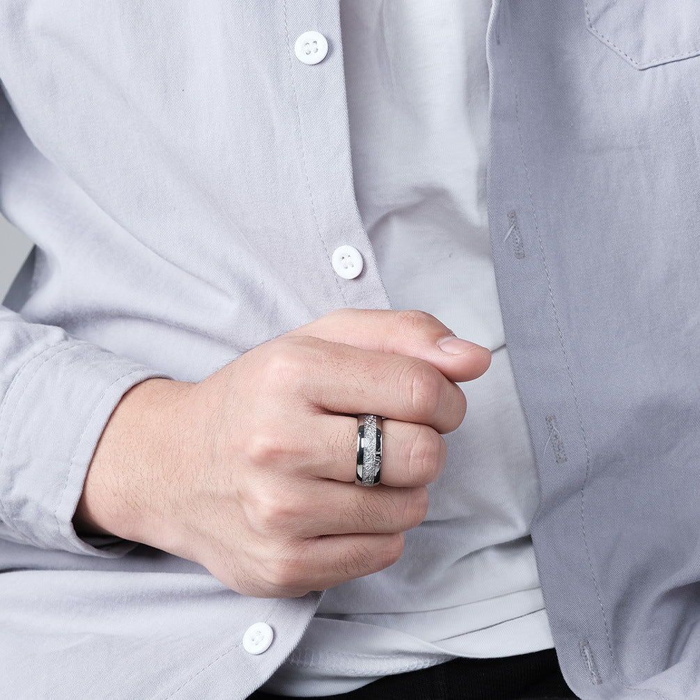 Geschwungener Wolframcarbid-Ring mit Kühlfaser-Einlage – Modernes Paarring-Set