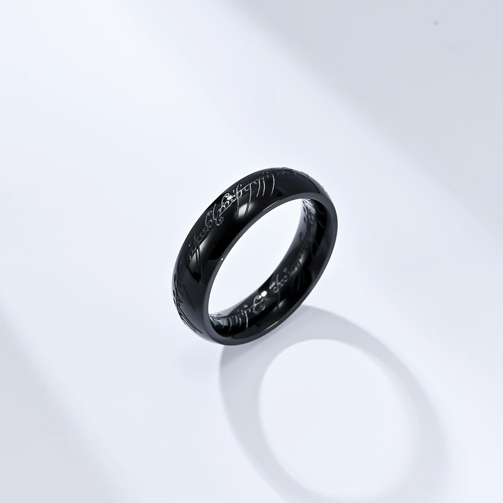Lord of the Rings Ring - Titanium Steel Middle-earth Replica with Elven Inscriptions - Movie-Accurate Dark Edition