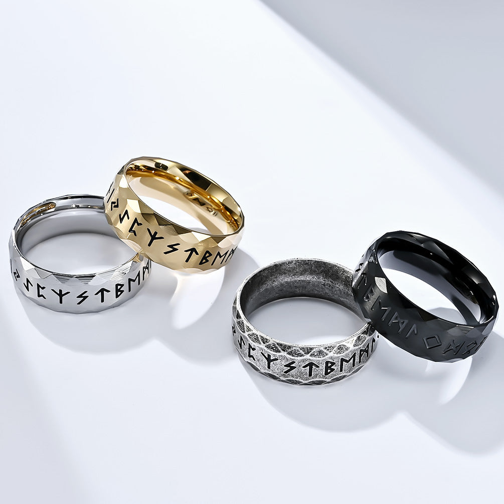 Viking ring with runes - titanium steel men's ring in vintage design - Nordic men's jewelry - Celtic symbol ring