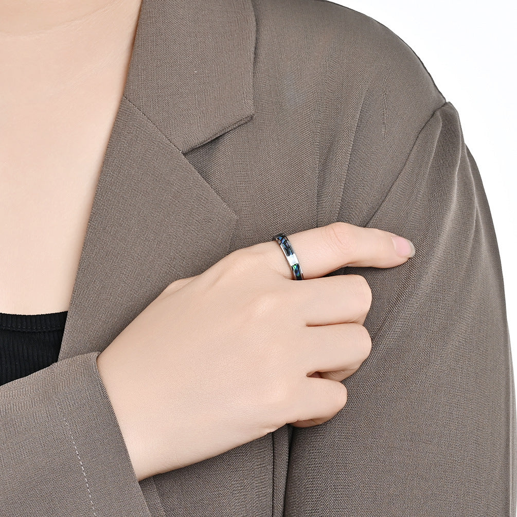 Wolframkarbid Paarringe mit Abalone-Einlage - Edle Partnerringe in Titanoptik - Kratzfeste Hochzeitsringe für Paare - Moderner Unisex-Schmuck