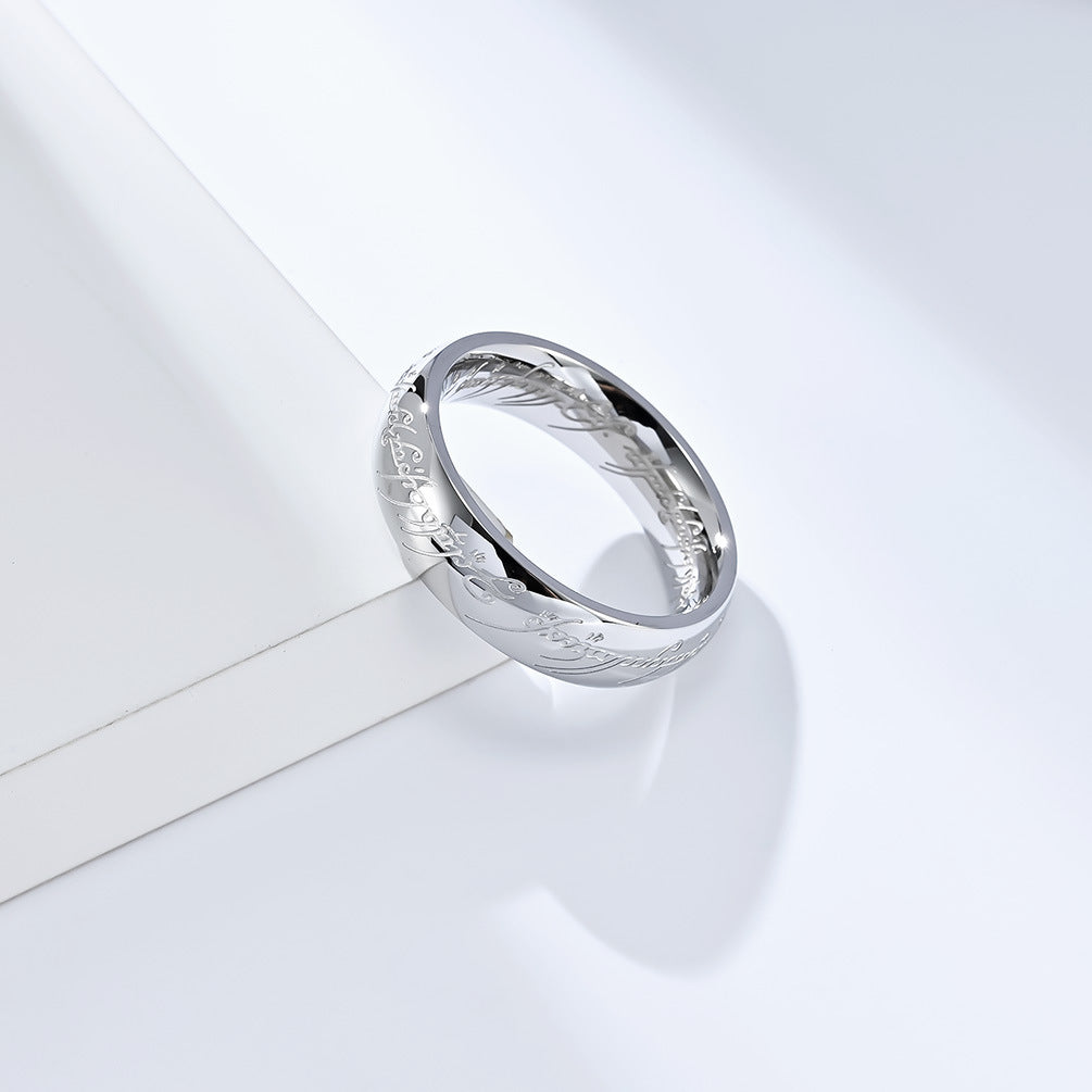 Lord of the Rings Ring - Titanium Steel Middle-earth Replica with Elven Inscriptions - Movie-Accurate Dark Edition