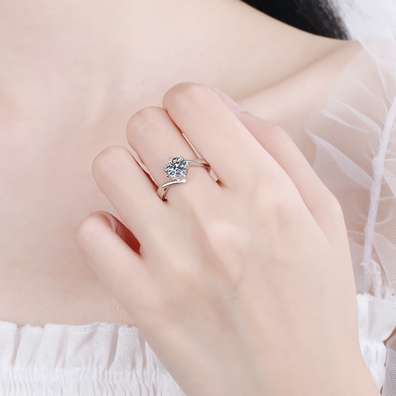 Snowflake zirconia ring with cable band – 925 silver rhodium-plated | 5mm 6.5mm 8mm | Fine women's jewelry gift