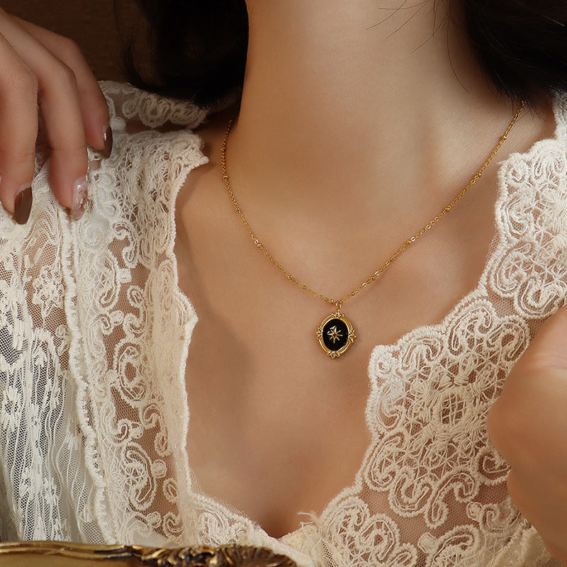 French Court Style Hexagram Pendant | Stainless Steel Chain with 18K Gold Plating or High-Polish Silver Finish - Royal Elegance