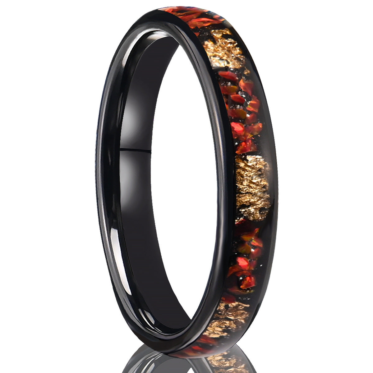 PIOWNN® Wolframstahl Verlobungsring mit Blauem / Rot Opal