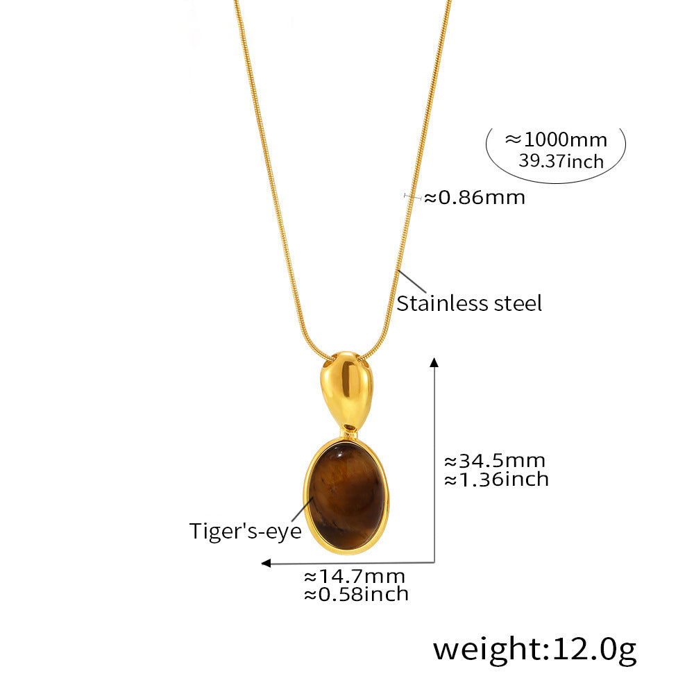 Long oval chain with tiger eye & black onyx – 18K real gold plating or stainless steel look (optional)