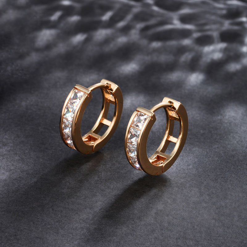 Square zirconia ear clips - 18K gold-plated copper alloy (1.5 cm)