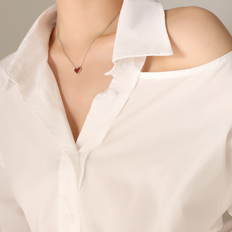French red heart pendant necklace | Stainless steel gold-plated / rose gold-plated / steel-colored (3 colors) | Elegant love necklace for women | Gift for her
