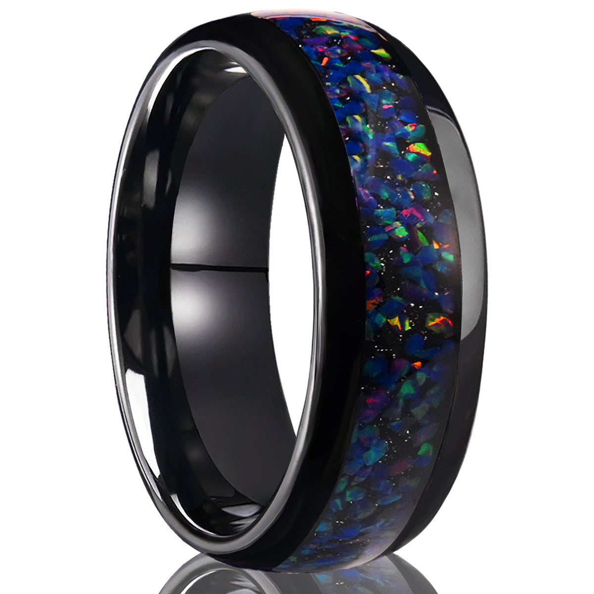 PIOWNN® Wolframstahl Verlobungsring mit Blauem / Rot Opal