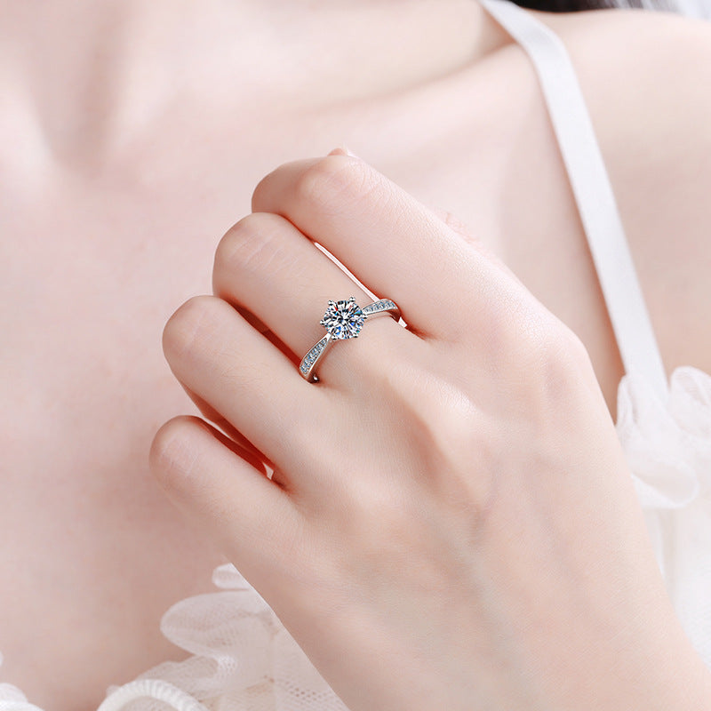 Six-claw zirconia ring with micro-bevel – 6.5mm|8mm – 925 sterling silver rhodium-plated