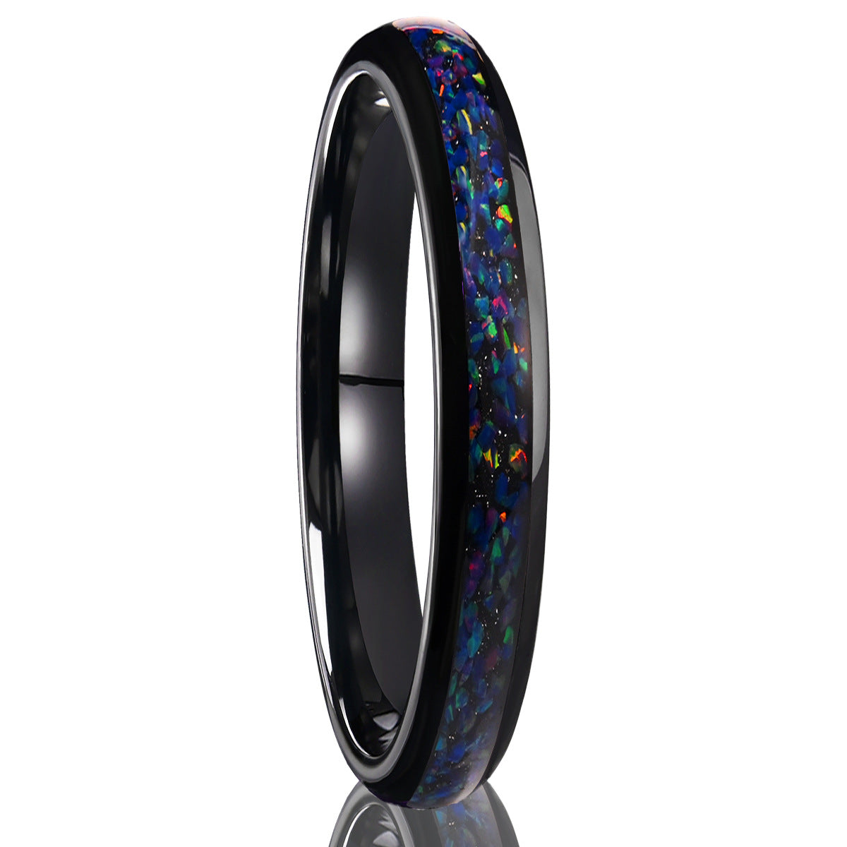 PIOWNN® Wolframstahl Verlobungsring mit Blauem / Rot Opal