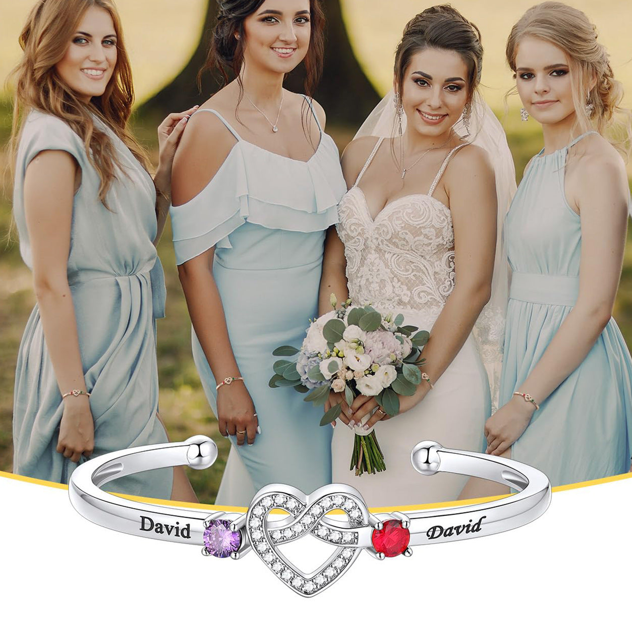 Personalisierbares Damenarmband mit Herz-Design und offenem Verschluss, 12. Dezember Geburtsstein (Zirkonia), S925 Silber