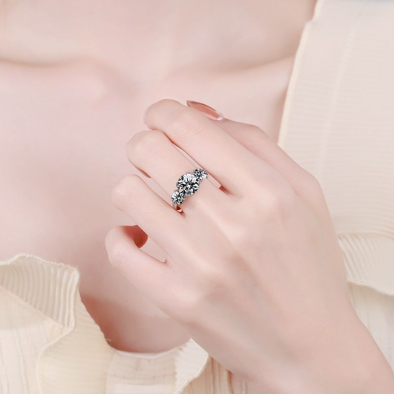 Three Life Stones Luxury Ring with 3ct Zirconia (2ct + 0.5ct x2) | S925 Sterling Silver with Rhodium Plating