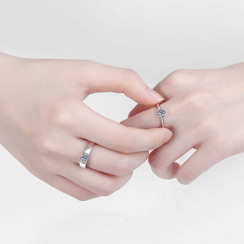 Zirconia couple rings (1 ct) | 925 sterling silver with rhodium plating - For him & her