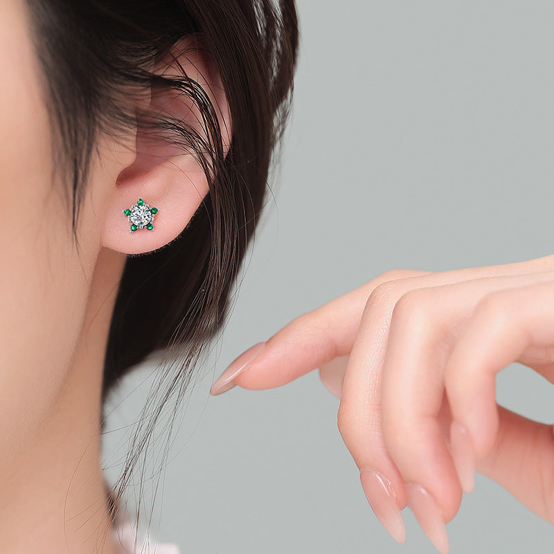 Star earrings with zirconia - copper rhodium-plated (white gold look) & 925 silver stud earrings