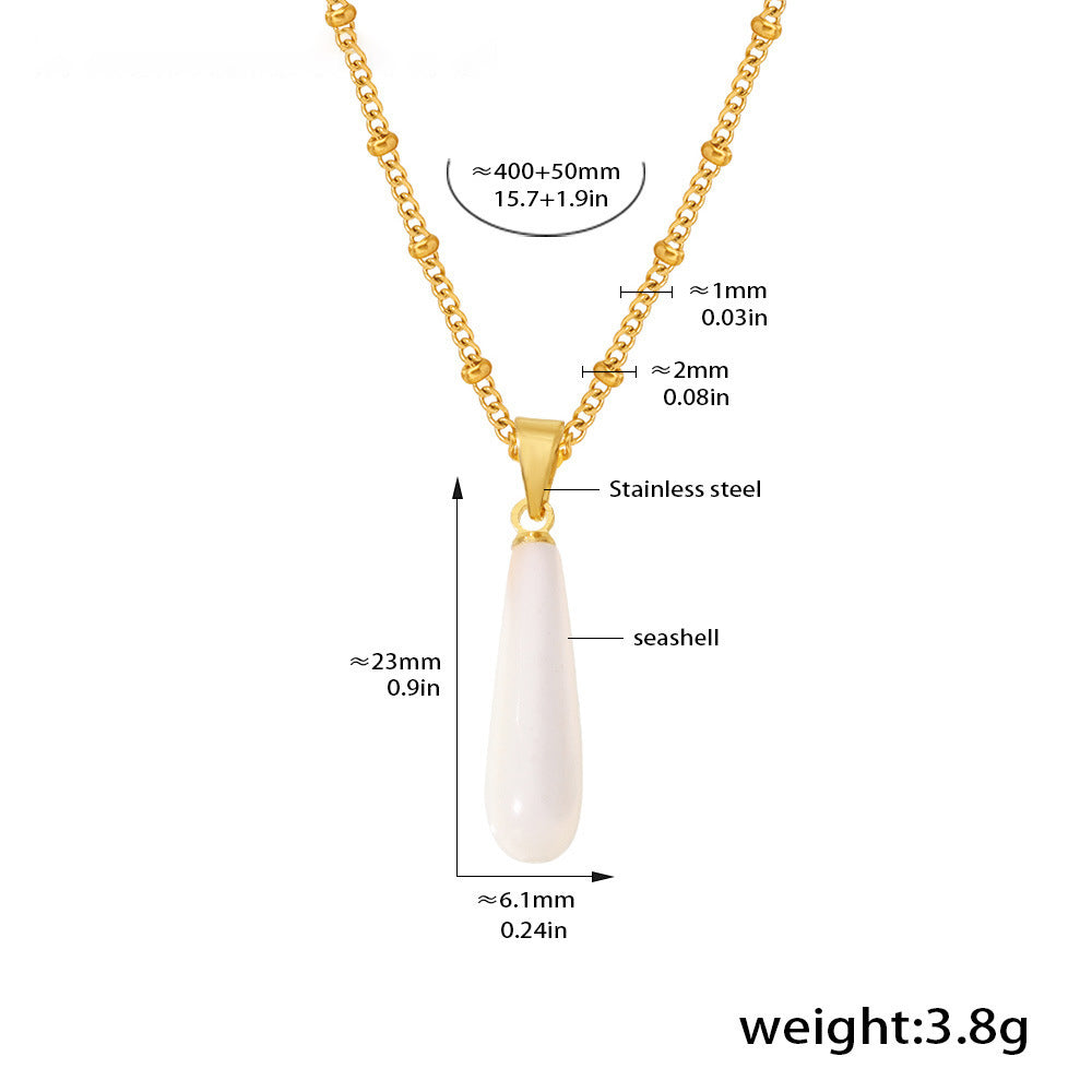 Drop-shaped shell pendant necklace - stainless steel 18k gold-plated | steel color (2 colors available)