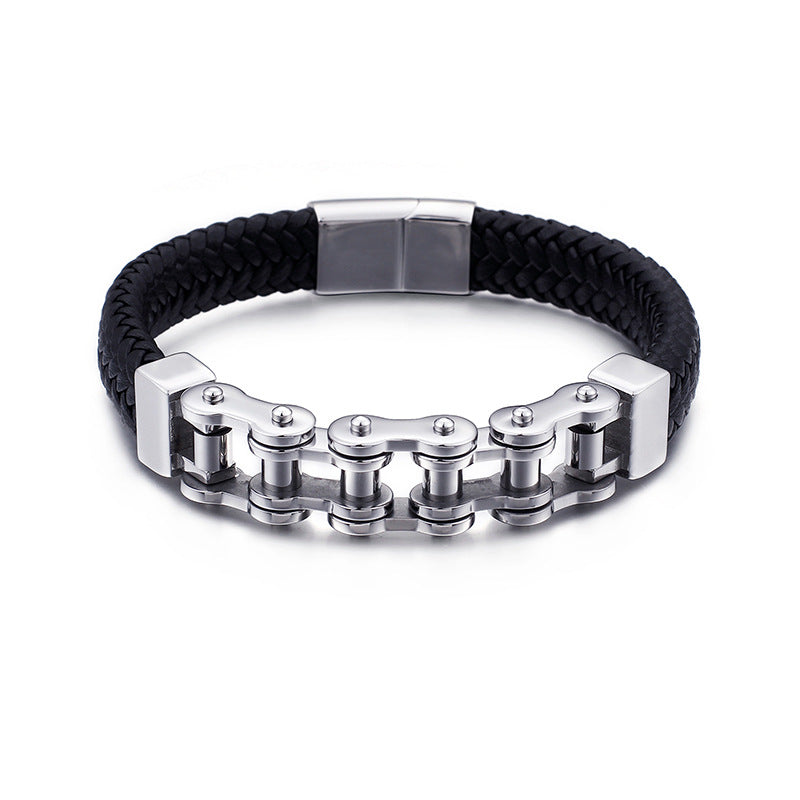 Men's bracelet made of stainless steel chain & braided leather – Robust & stylish